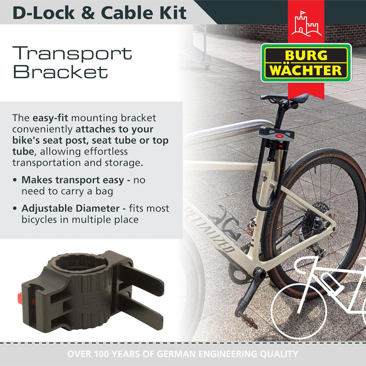 Burg Wächter 1600HB 1600 HB KIT Gold Sold Secure Fahrrad-D-Schloss, schwarz, grosses 2,1 m langes Ka