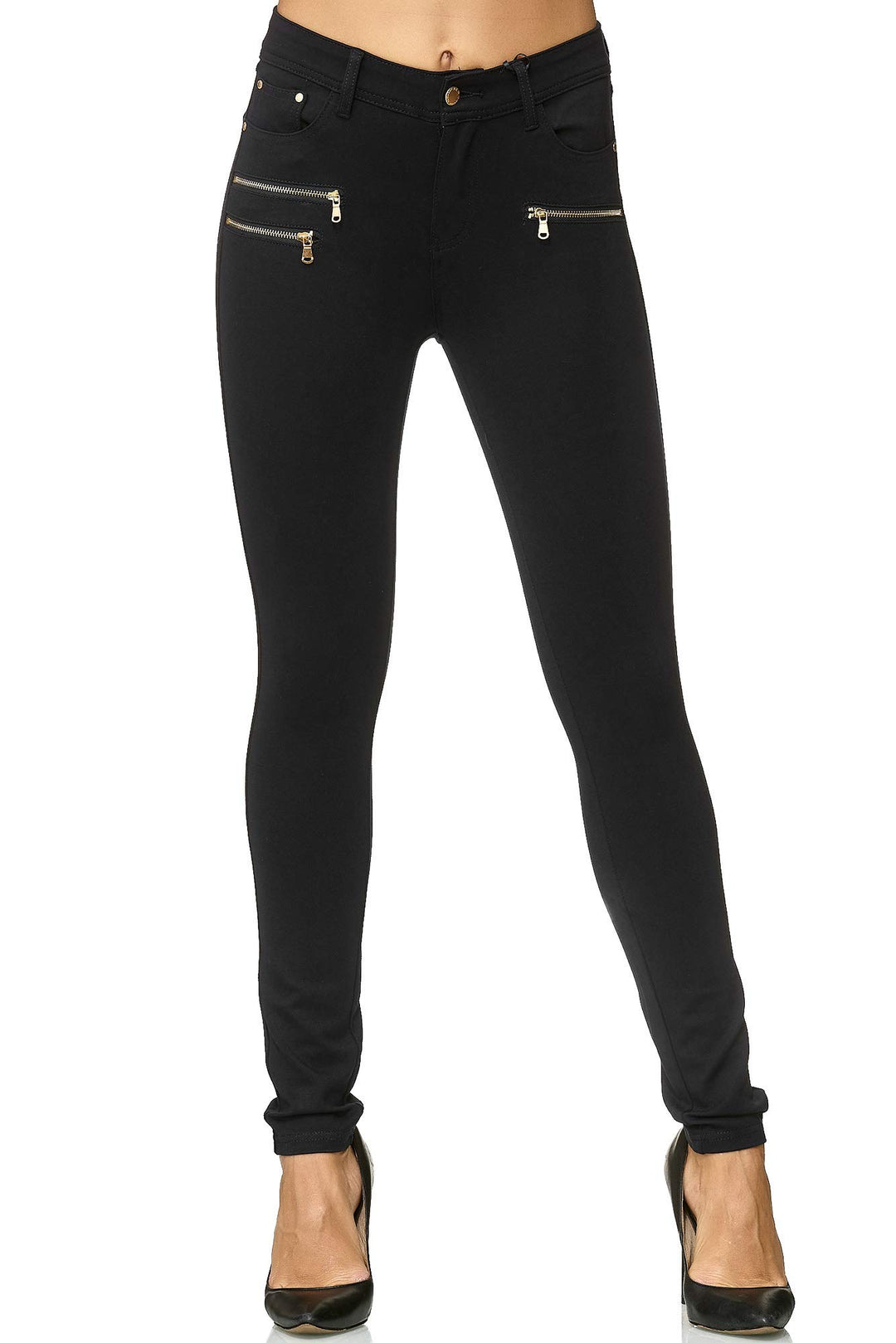 Elara Damen Stretch Hose Skinny Fit Jegging Chunkyrayan 38 Slim Schwarz, 38 Slim Schwarz