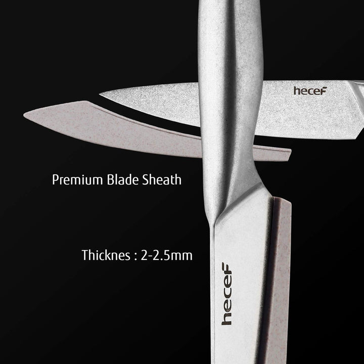 hecef Messerset mit 5 Slots Rolltasche und Messerscheide, Weinlese Stonewashed Edelstahl Messer Set