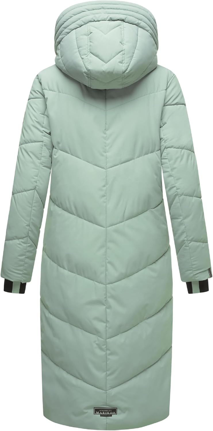 MARIKOO Damen Wintermantel warmer Steppmantel lang mit verstellbarer Kapuze und hohem Kragen Nadaree
