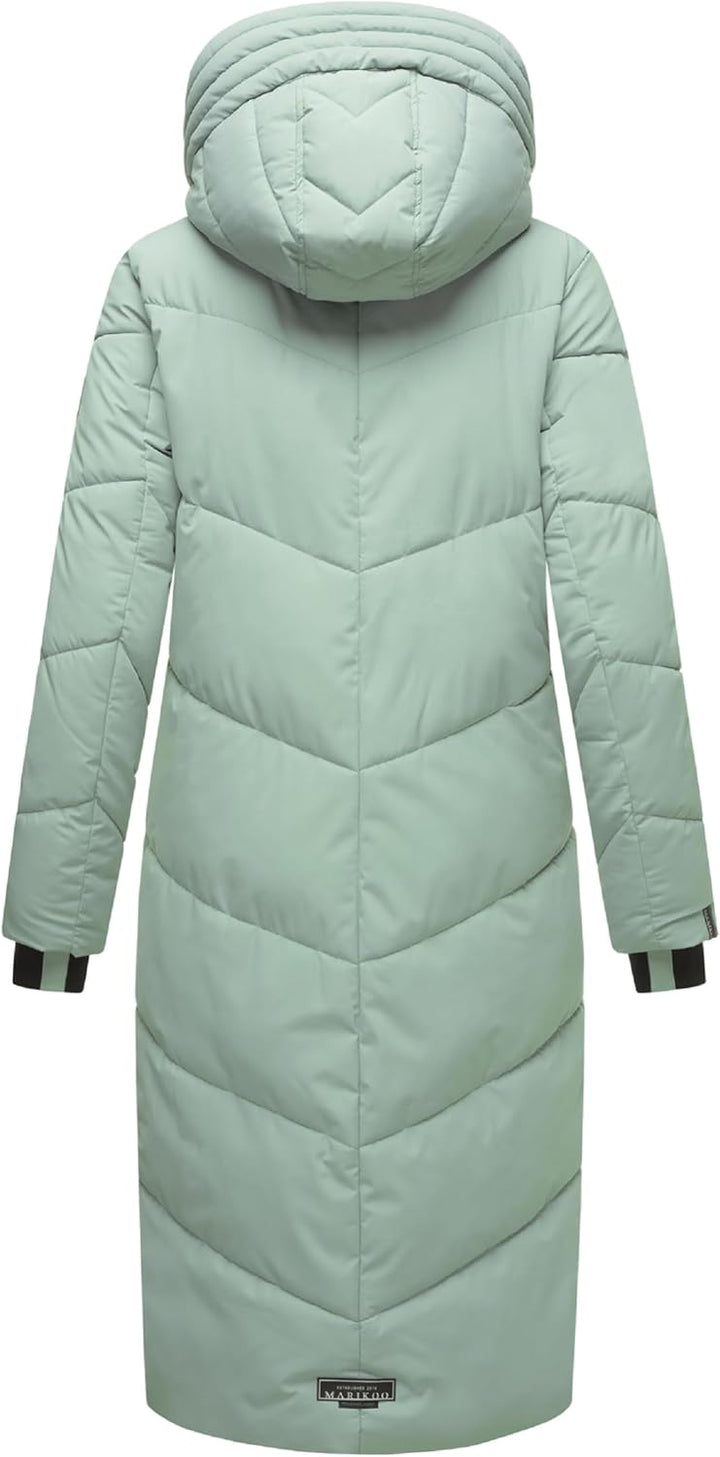 MARIKOO Damen Wintermantel warmer Steppmantel lang mit verstellbarer Kapuze und hohem Kragen Nadaree