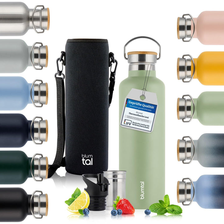 Blumtal Thermosflasche 1L - doppelwandige Trinkflasche Edelstahl 1L - Isolierflasche 1L BPA frei - E