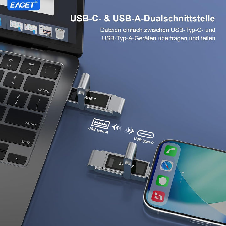 EAGET 128GB Dual Drive USB C Stick, bis zu 400 MB/s, Typ-C &amp; USB-A Speicherstick, USB 3.2 Speicherst