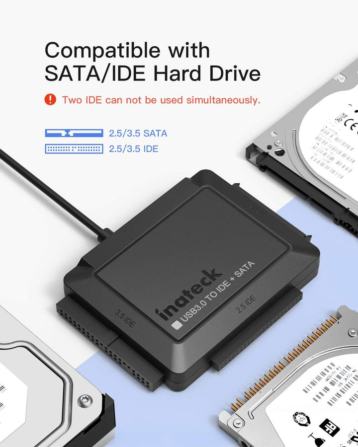 Inateck IDE SATA to USB 3.0 Adapter für 2.5/3.5 Zoll HDD/SSD Festplatten, mit 12V/2A Stromversorgung