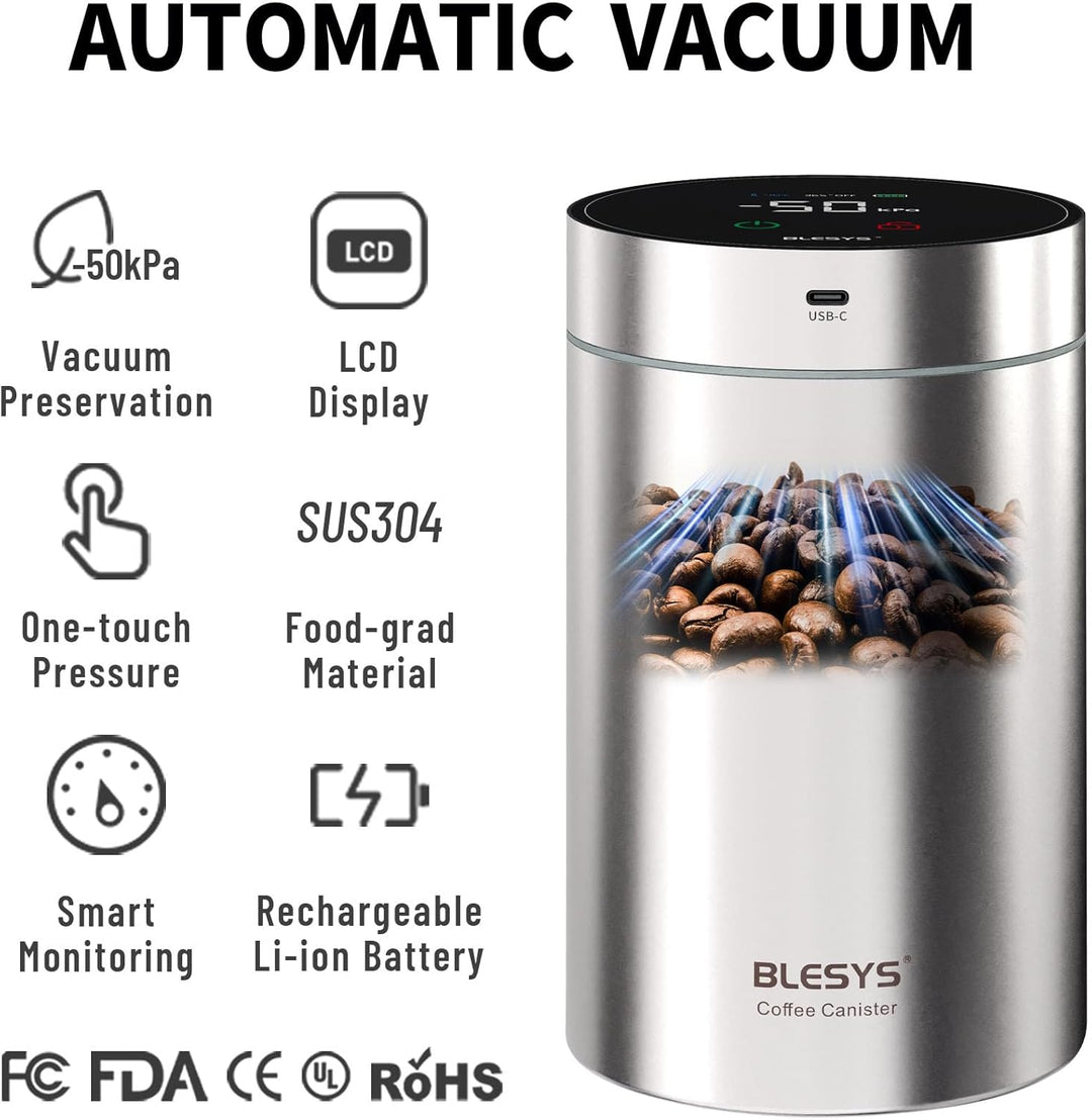 BLESYS Smarter Kaffee Vakuumbehälter Luftdichter, automatischer Lebensmittelbehälter aus Edelstahl m