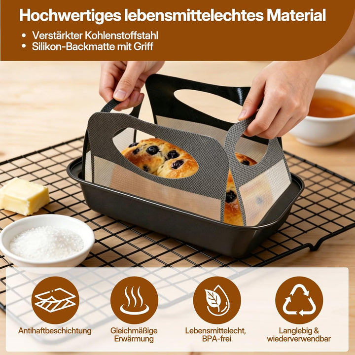 Brotbackform Kasten Set, 2 Stück Antihaft Karbonstahl Kastenform Kuchen 28X15X5.5cm mit 2 Dauerbackf