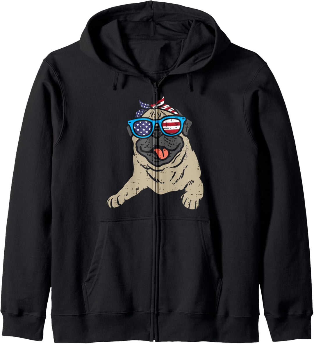 Bandana Pug Sunglasses American USA 4th Of July Fourth Dog Kapuzenjacke