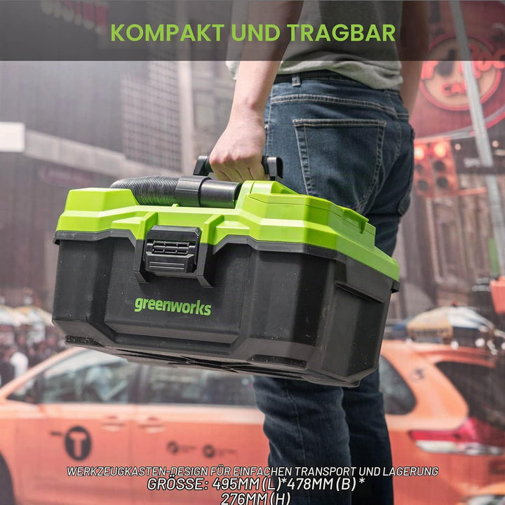 Greenworks Tools G24WDV 01-000004700407, 24V Wet/Dry Shop Vacuum, green,grey,black Nur Werkzeug, Nur