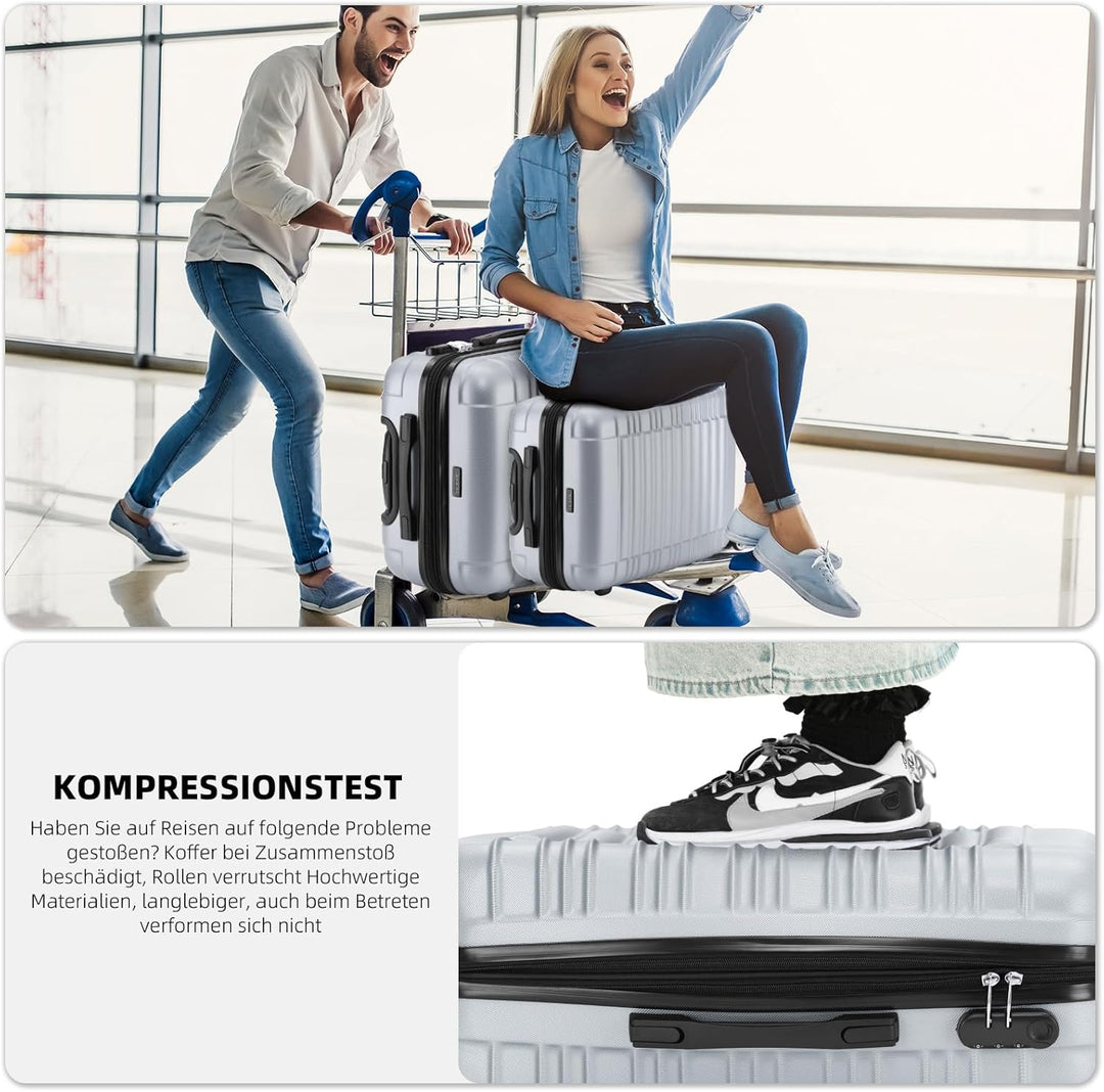 BEIBYE 2088 Zwillingsrollen Reisekoffer Koffer Trolleys Hartschale M-L-XL-Set in 13 Farben (Silber,