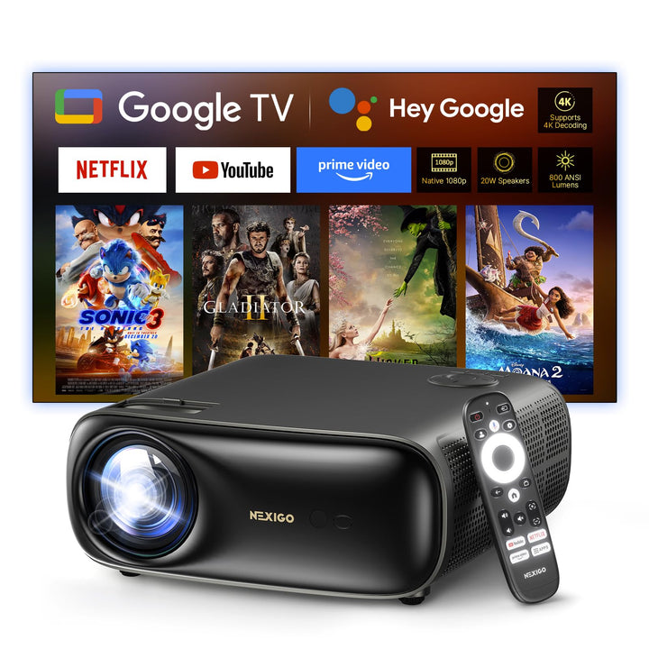 NexiGo PJ40 Pro Google TV Projektor, Native 1080p, 4K Unterstützung, KI-Bildverbesserung, 800 ANSI L