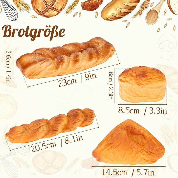 Gresorth 4 Stück Gefälschte Gross Meersamen Brot Satz Dekoration Künstliche Realistisch Drehung Brot