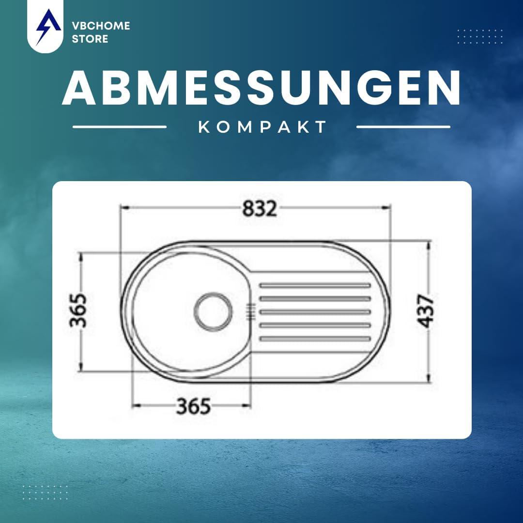 VBChome Einbauspüle 83 x 44 cm Camping Küchenspüle - Leinenstruktur Alveus Form 40 Spülbecken EDELST