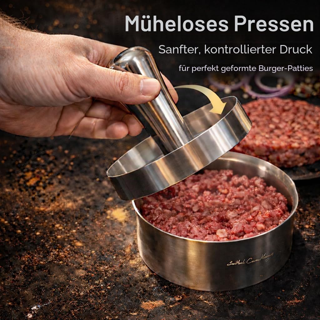 Stainless Steel Burger Press & Meat Patty Maker, Heavy Duty One-Piece Design, Non-Stick Round Hambur