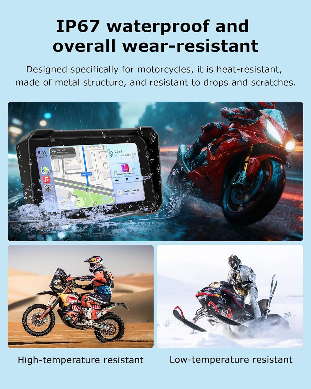 6,3" Motorrad CarPlay &amp; Android Auto Bildschirm, IP67 Ganzkörper Wasserdichter Motorräder Display GP