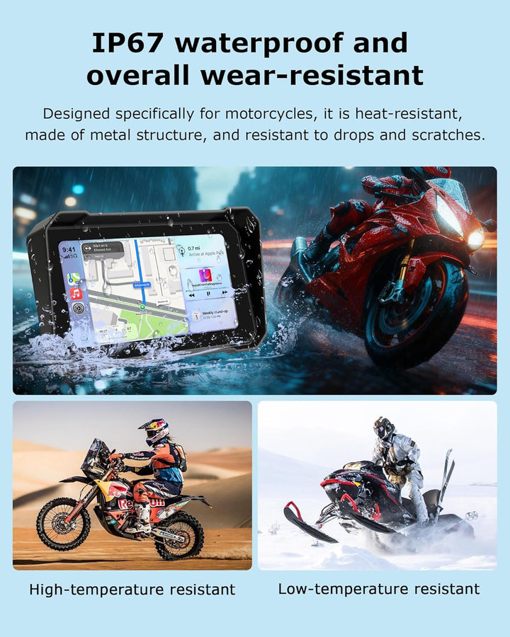 6,3" Motorrad CarPlay &amp; Android Auto Bildschirm, IP67 Ganzkörper Wasserdichter Motorräder Display GP