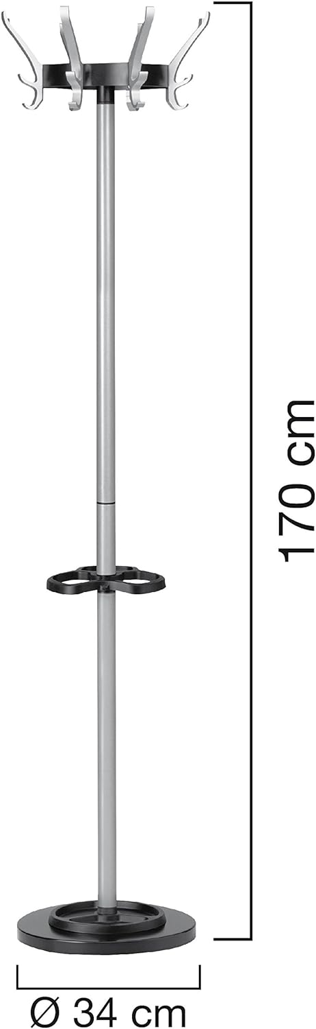 Unilux Cypres Garderobenständer, mit höhenverstellbarem Schirmständer, grau Metall-grau, Metall-grau