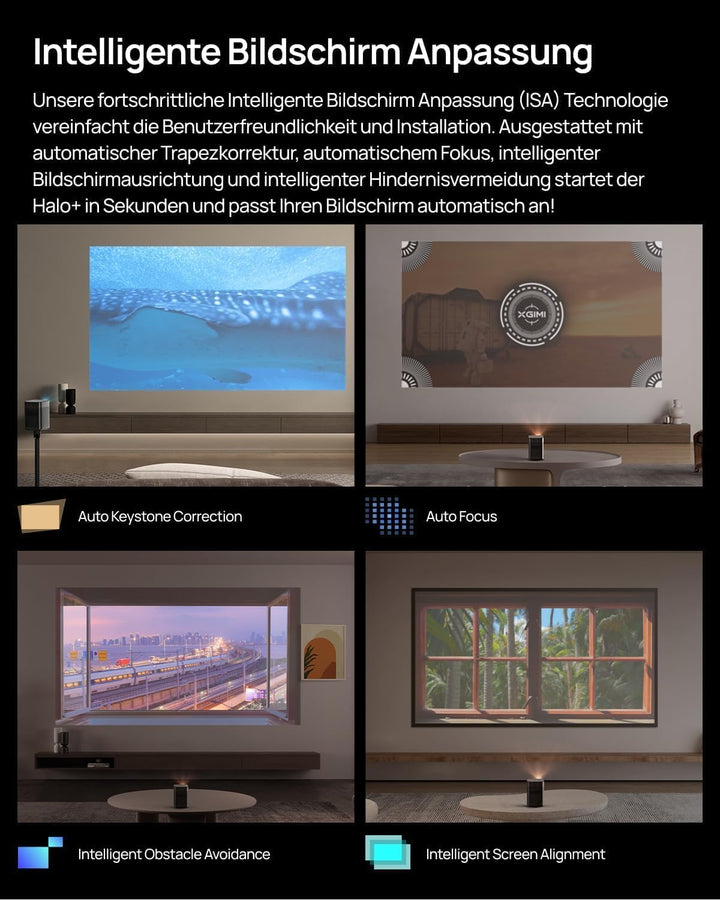 XGIMI Halo+ GTV 1080P Tragbarer Beamer mit Mehrwinkelständer, Google TV mit lizenziertem Netflix, 70