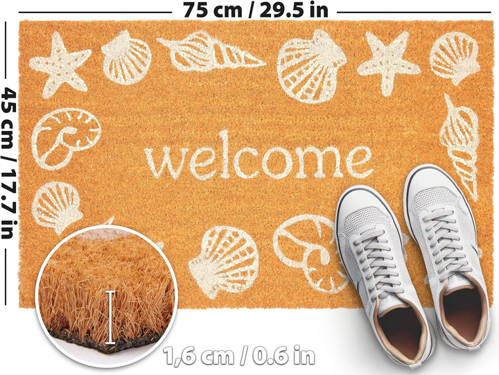 BRUBAKER Fussmatte für Aussen und Innen - Welcome - 45 x 75 cm Strand Schmutzfangmatte mit Muscheln