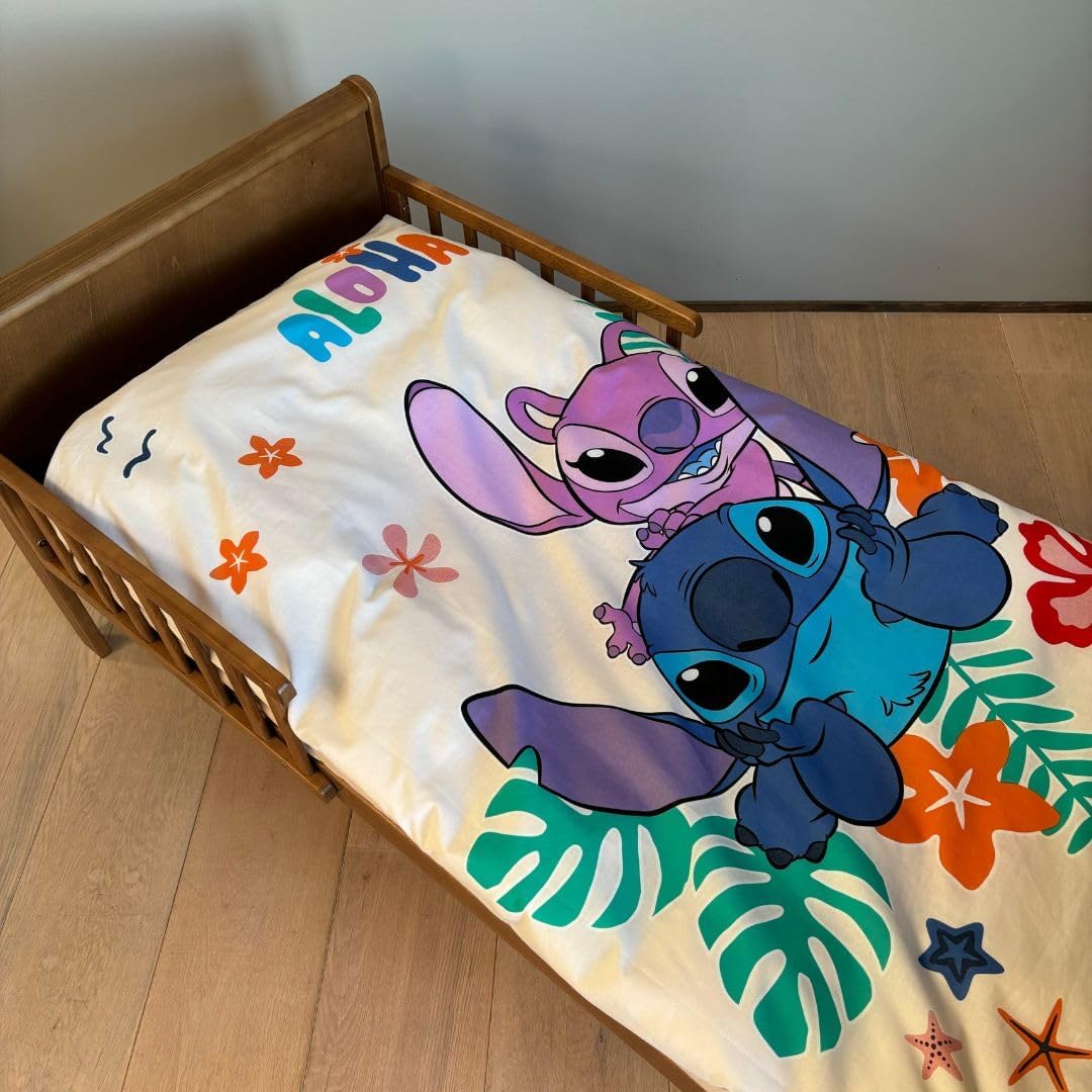 Stitch & Angel Bettwäsche Set 100x135 cm mit Kissenbezug 40x60 cm 100% Baumwolle | Nachtleuchtender