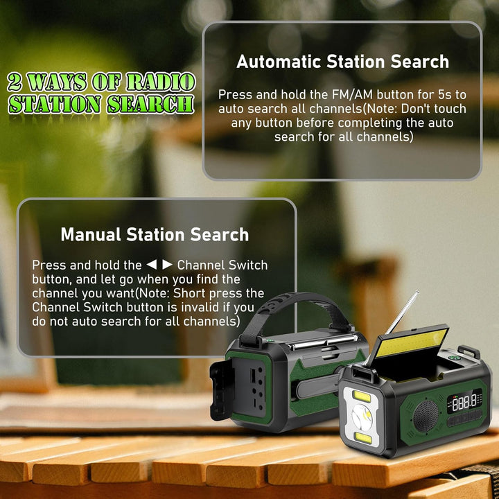 12000mAh Kurbelradio mit Handyladefunktion, Solar Radio mit 2 Sonnenkollektoren, AM/FM Tragbar Notfa