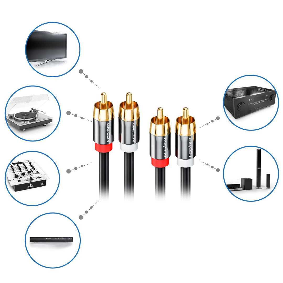 deleyCON 15m Cinch Kabel Stereo Audio Cinch RCA Kabel 2x Cinch Stecker zu 2x Cinch Stecker HiFi-Anla