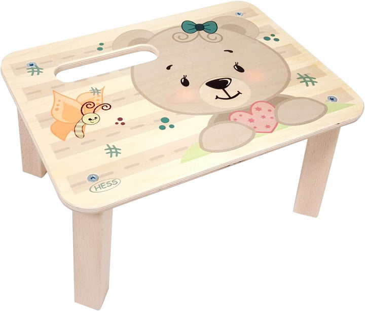 Hess Holzspielzeug 30274 - Fussbank aus Holz für Kinder, Serie Bär nature, handgefertigt, ca. 33 x 2