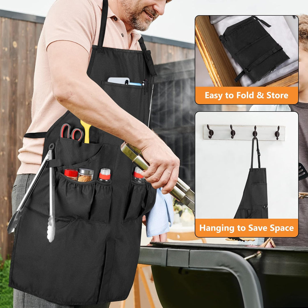 HODRANT BBQ Grill Schürze, Koch Schürzen für Männer mit Taschen und Geschlitztem Saum, Küchen Schürz