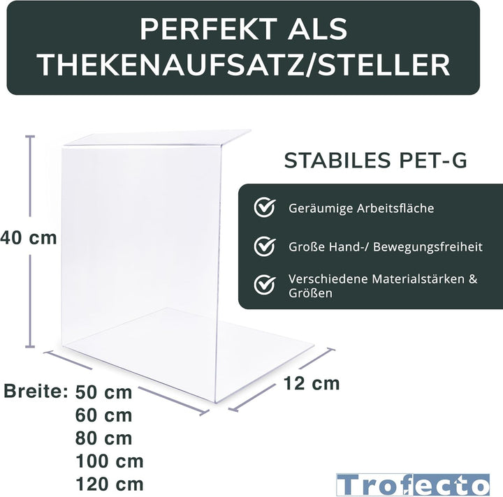 Trofecto Spuckschutz Trennwand aus Plexiglas ähnlichem PETG als Thekenaufsatz - Plexiglas Aufstellle