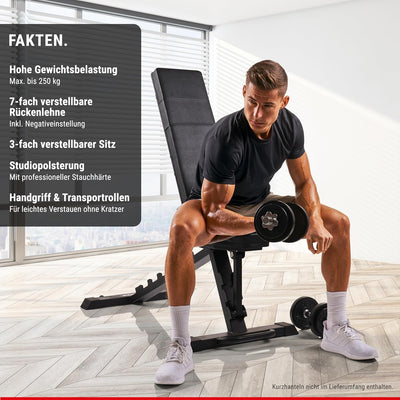 HAMMER Hantelbank Force 6.0 - Schrägbank, 7-Fach verstellbar inkl. Negativeinstellung, Hantelbank kl