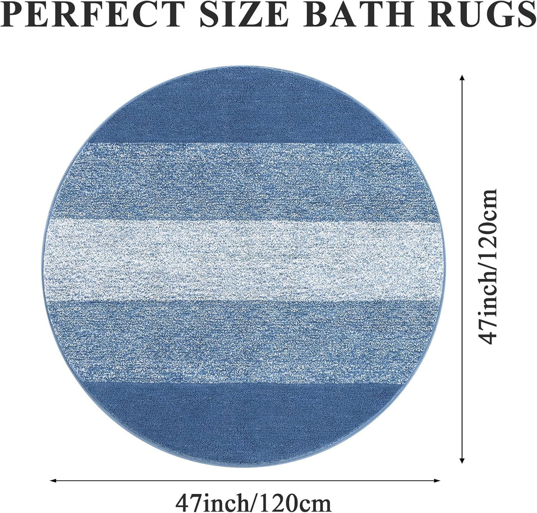 Gross Rund Badematte 120 cm Blau, Weich rutschfest Badteppich Maschinenwaschbar Badezimmerteppich Wa