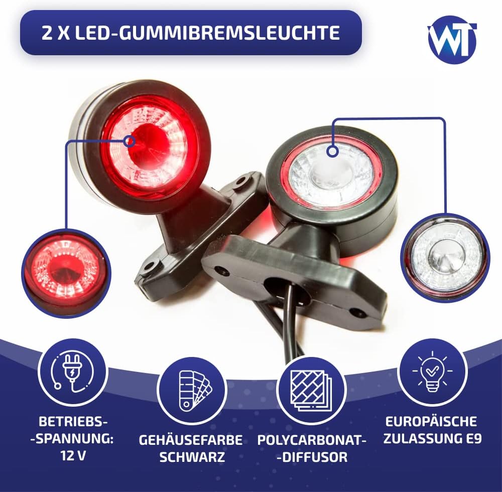Web Truck 2 x Gummi Begrenzungsleuchte Seitenleuchte Positionsleuchte 12V 24V, 2 Farben: weiss, rot,