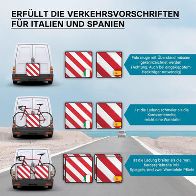 Wiltec 2in1 rot weisse Warntafel Spanien und Italien aus Aluminium mit Befestigungslöchern 500x500 m