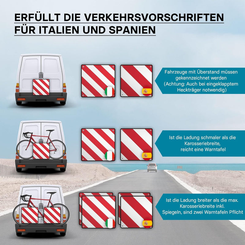 Wiltec 2in1 rot weisse Warntafel Spanien und Italien aus Aluminium mit Befestigungslöchern 500x500 m