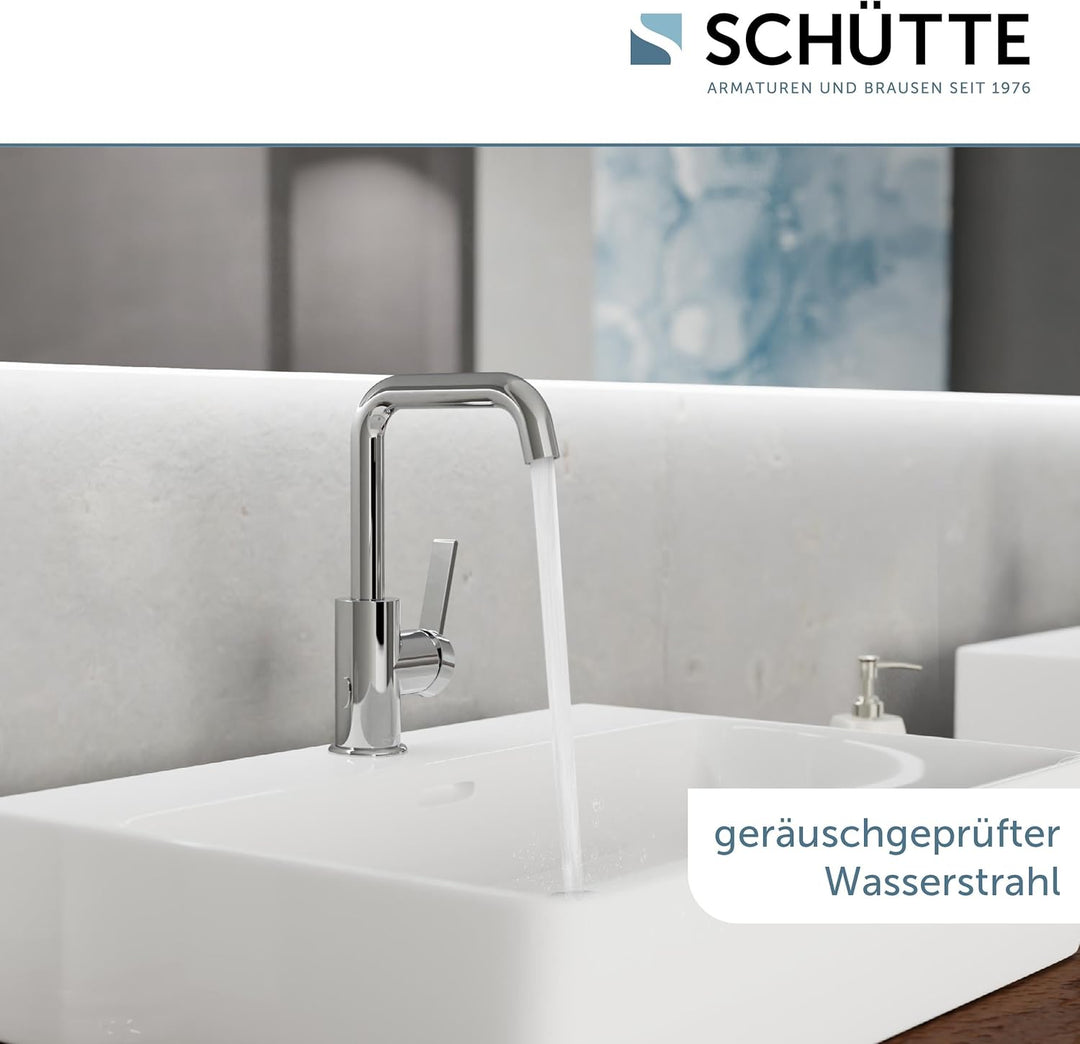 SCHÜTTE 33120 Waschtischarmatur LOS ANGELES mit hohem Auslauf, Wasserhahn für das Bad mit Pop-Up Exz