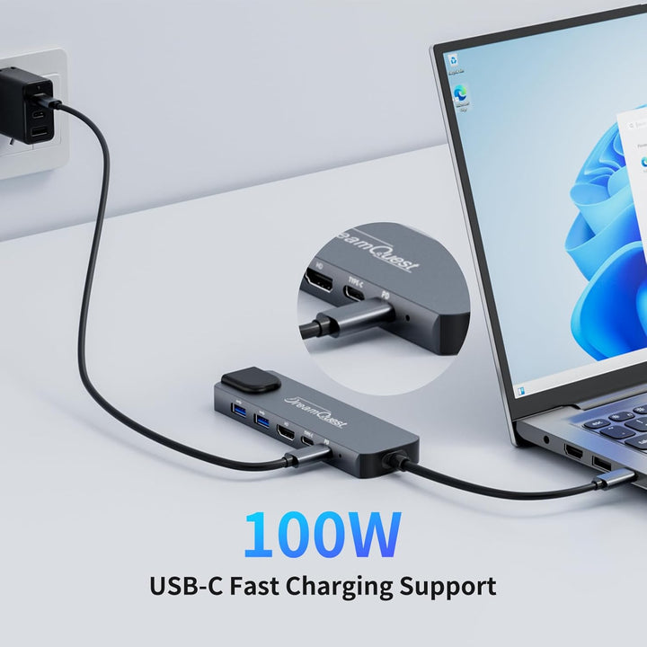 DreamQuest USB-C Hub 6-in-1 Docking Station mit 1000Mbps Netzwerkkarte,4K HDMI Port,PD 100W,USB 3.2