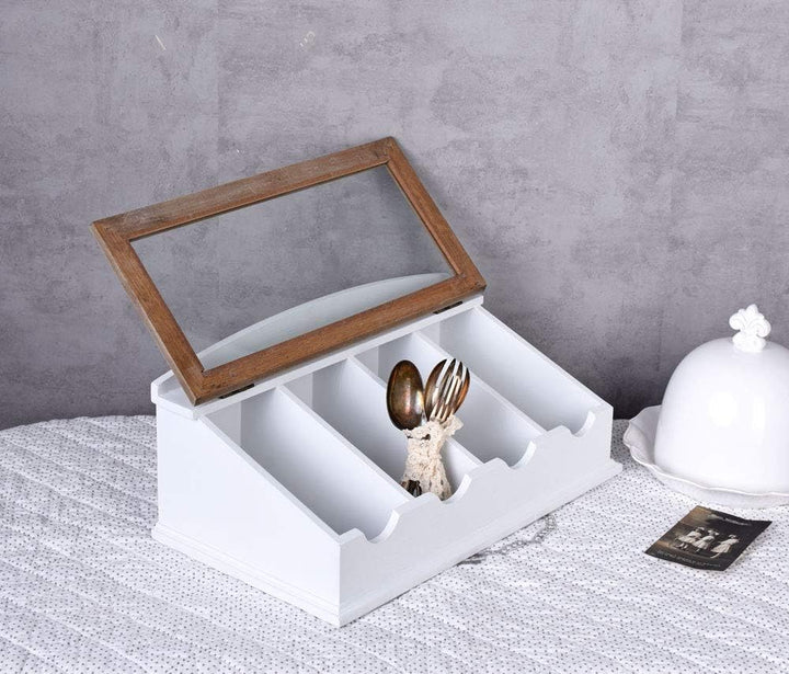 Vintage Besteckkasten „Villa Lotti“ – Shabby Weiss Landhausstil Besteckkiste aus Holz &amp; MDF HMA33 Pa