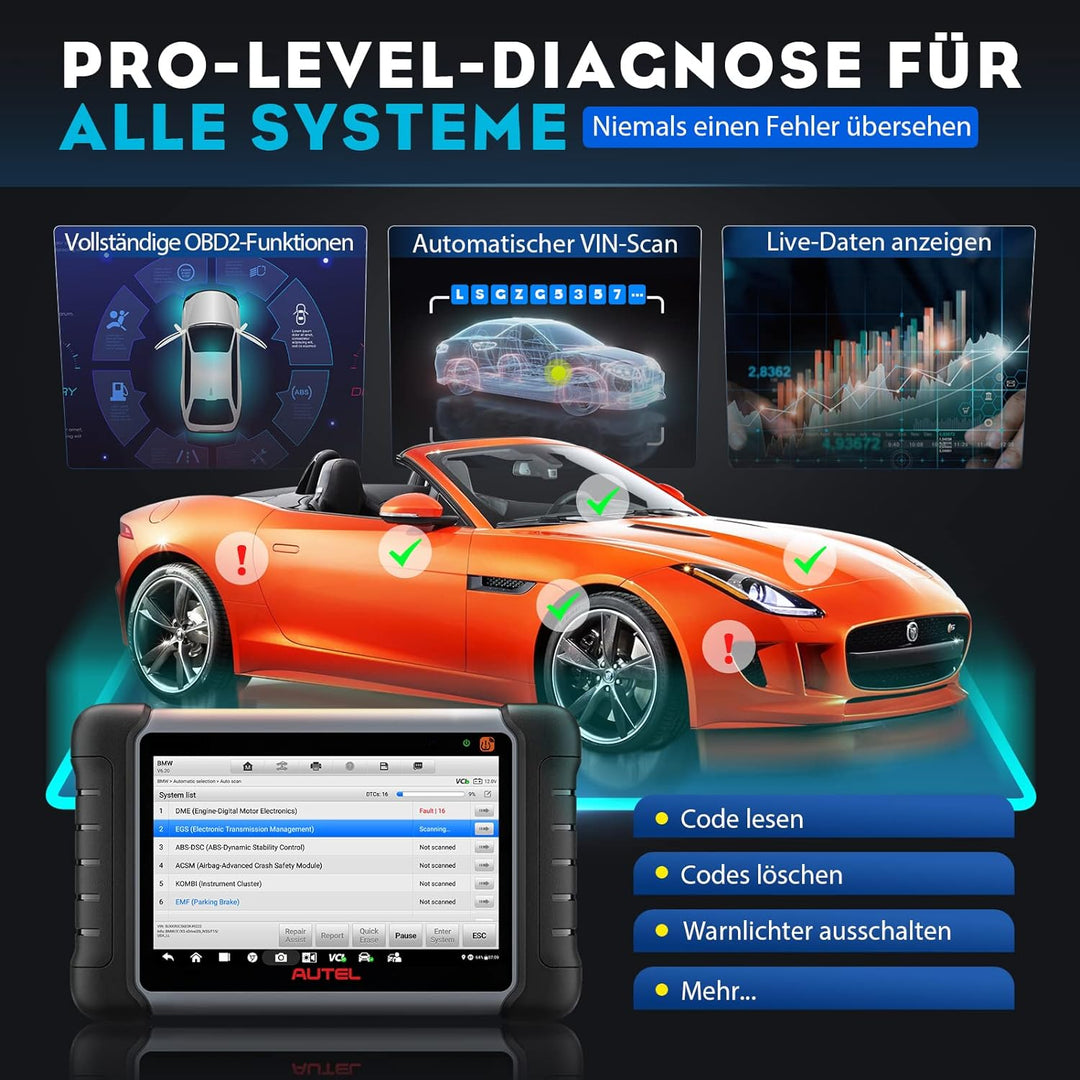 Autel MaxiPRO MP808S-TS Diagnosegerät Scanner 2023 Neueste mit 2 Jahre Update, ECU-Codierung, Full T