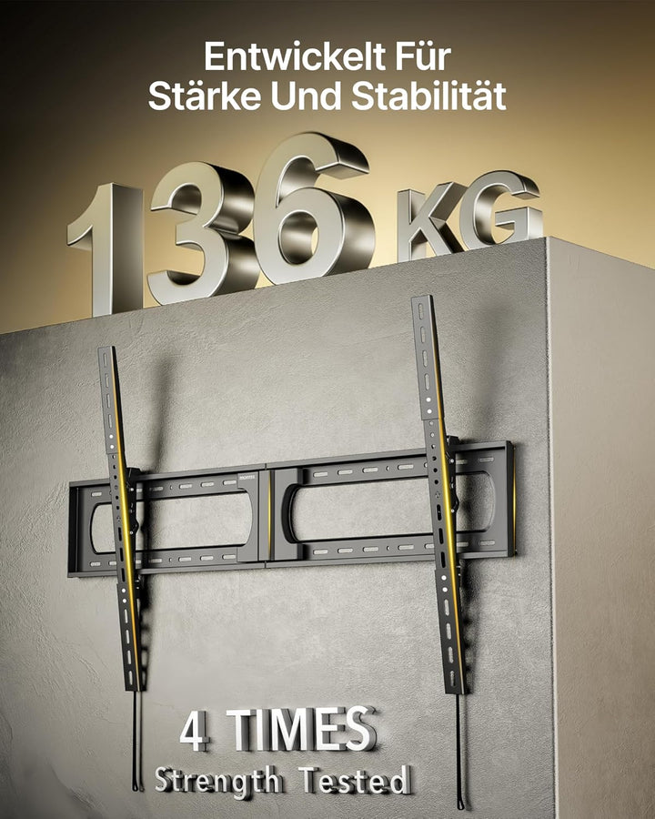 monTEK TV Wandhalterung, Neigbare TV Halterung für 37-140 Zoll Flach &amp; Curved Fernseher bis zu 136Kg