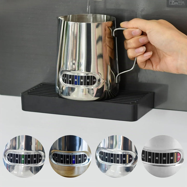 2 Stück Milchschäumer Kännchen 600 ml, Edelstahl Milchschaumkännchen Barista-Werkzeuge mit Temperatu