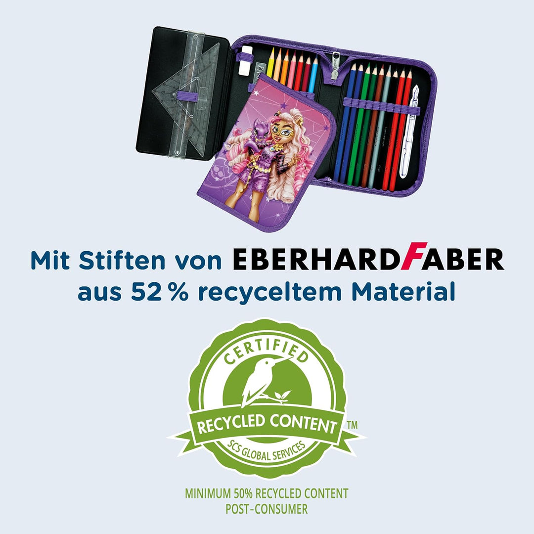 Scooli - Gefülltes Schüleretui Monster High - Federmäppchen mit hochwertigen Stiften & Zubehör - Ide