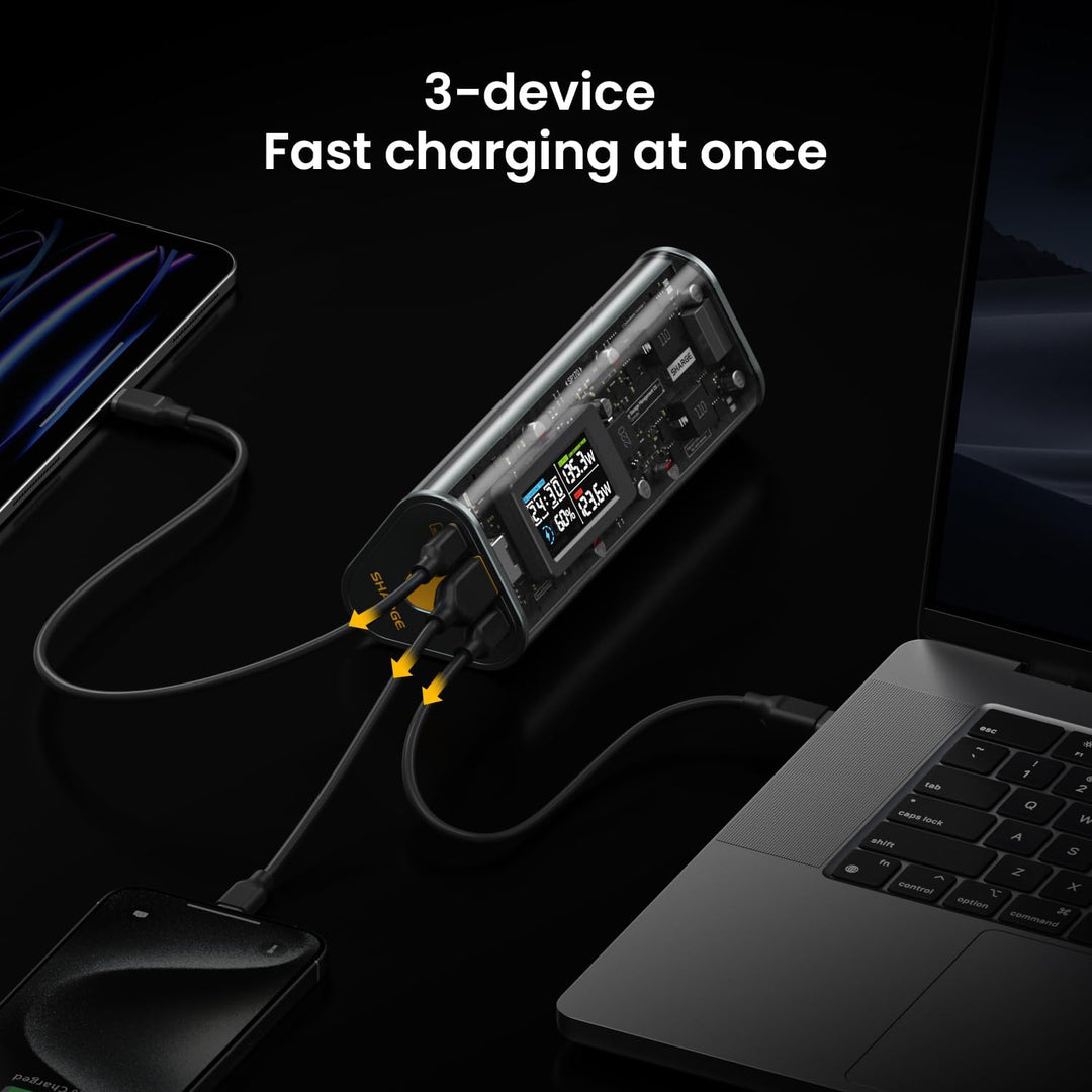 SHARGEEK 170 Powerbank USB C, Ladegerät Tragbar 24000mAh mit Smart Display, Akkupack Transparenter W