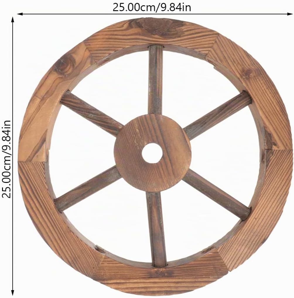 Happyyami Holz Wagenradwandkunst Alte Western Wagenrad Vintage Rustikaler Runder Holzwagen Wagen Wal