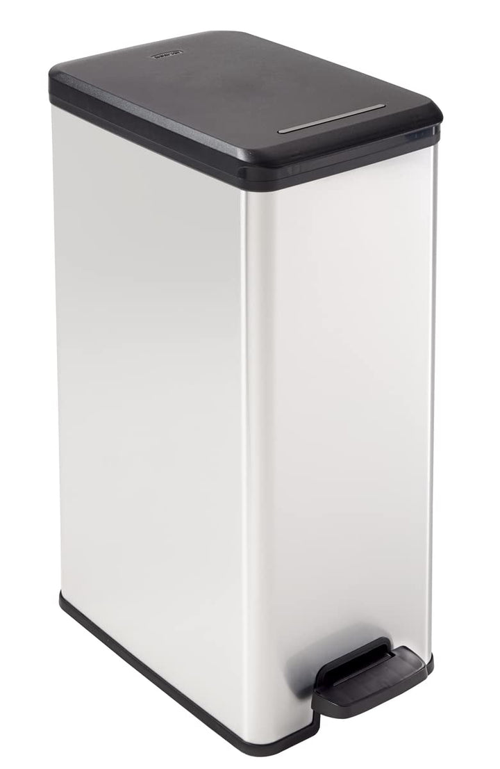 Curver Deco Abfalleimer Slim 40 L, Plastik, schwarz / silber metallic, 42 x 25 x 61 cm 42 x 25 x 61