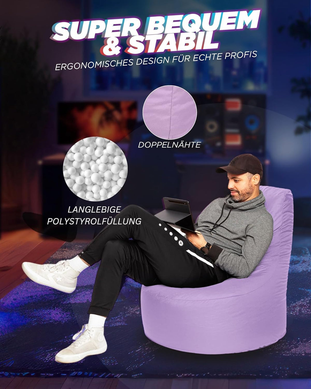 PATCH HOME Gamer Sessel mit Reissverschluss Lounge Kissen Sitzsack Sitzkissen Bean Bag In & Outdoor