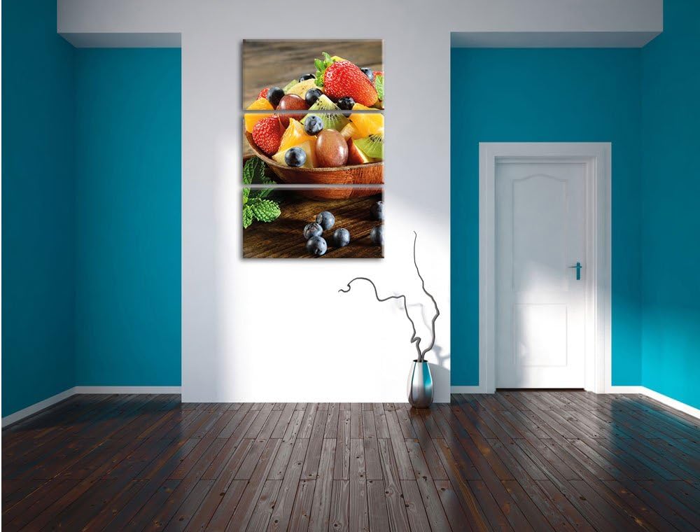 Pixxprint Apfel Kirsche Obstkorb als Leinwandbild/Grösse: 3 Teilig (120x80) cm/Wandbild/Kunstdruck/f