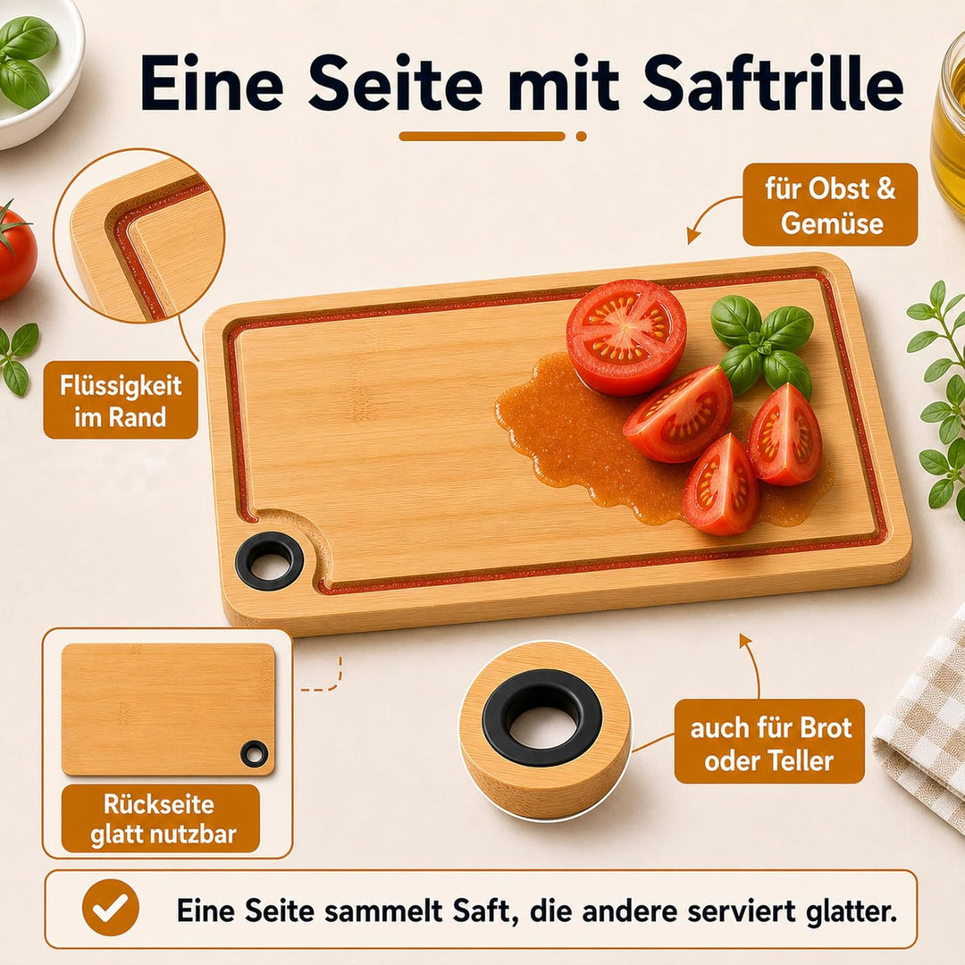 SHUESS 5 Stück Schneidebrett Set Bambus – 28x18x1 cm Frühstücksbrettchen Bambus gross, Schneidebrett