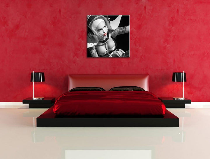 Pixxprint Tätowierte DJ Frau als Leinwandbild/Grösse: 70x70 cm/Wandbild/Kunstdruck/fertig bespannt,