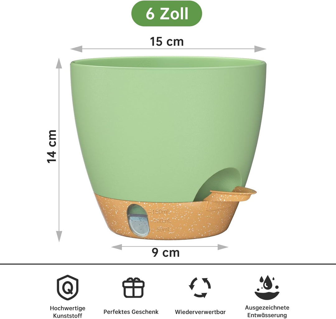 ZMTECH 15 cm Kunststoff-Pflanztöpfe mit Selbstbewässernde Pflanztöpfe mit Abflusslöchern und herausn