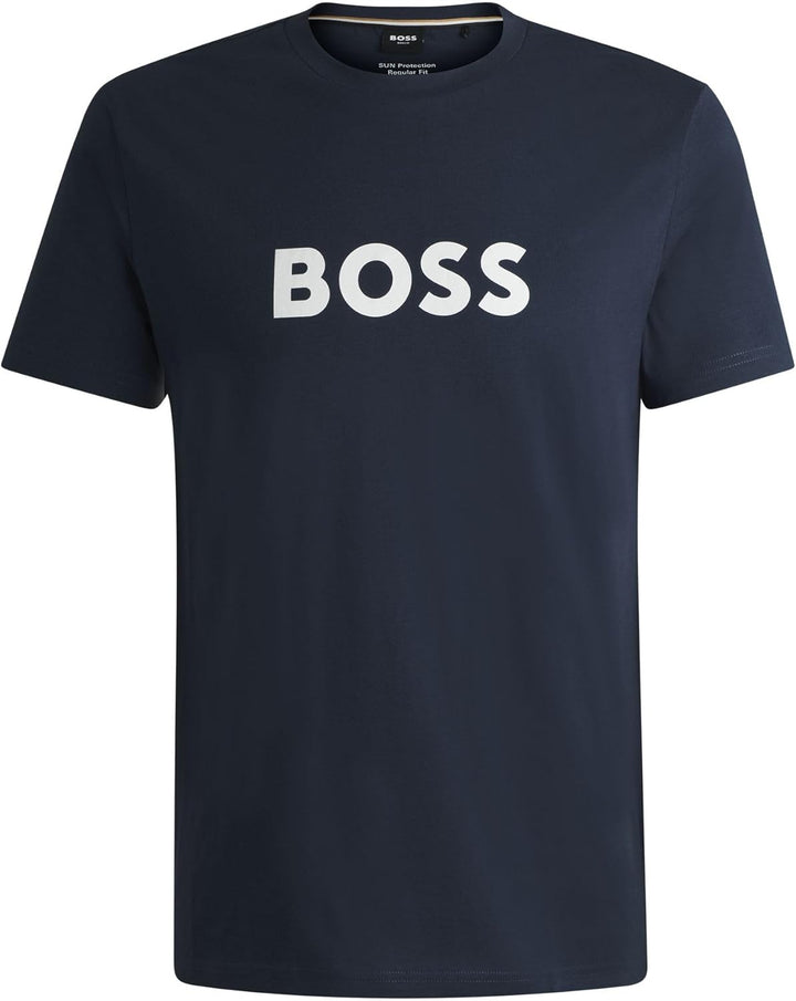 BOSS Herren T-Shirt RN Relaxed-Fit T-Shirt aus Bio-Baumwolle mit Kontrast-Logo Dunkelblau XL