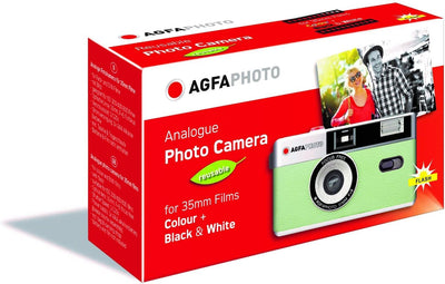 AgfaPhoto analoge 35mm Foto Kamera im Komplettset : Film + Batterie + Entwickungset für bis zu 36 Sc
